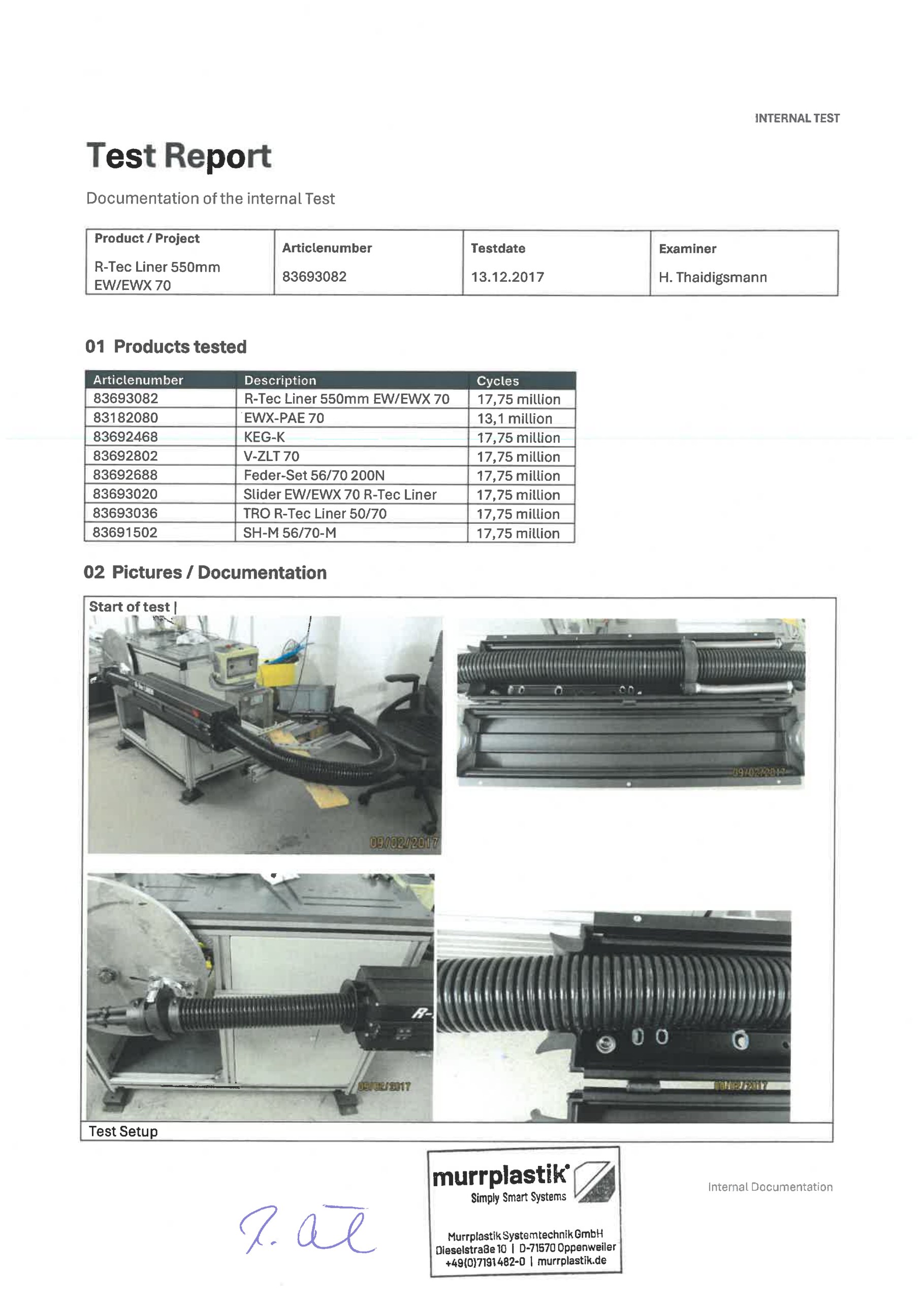 Trang 1 Báo cáo thử nghiệm R-Tec Liner Murrplastik